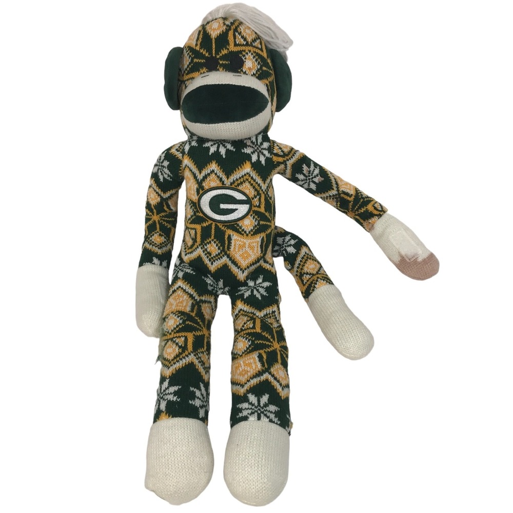 Forever Collectibles Green Bay Packers NFL Sock Monkey Fair Isle Plush Toy 19in